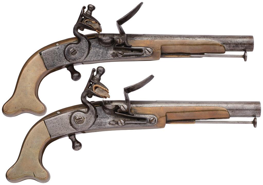 Pair of John Waters Brass Stock Highland Flintlock Belt Pistols