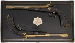 Cased Pair of French Prelat Percussion Pistols