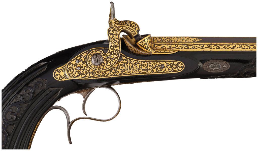 Cased Pair of French Prelat Percussion Pistols