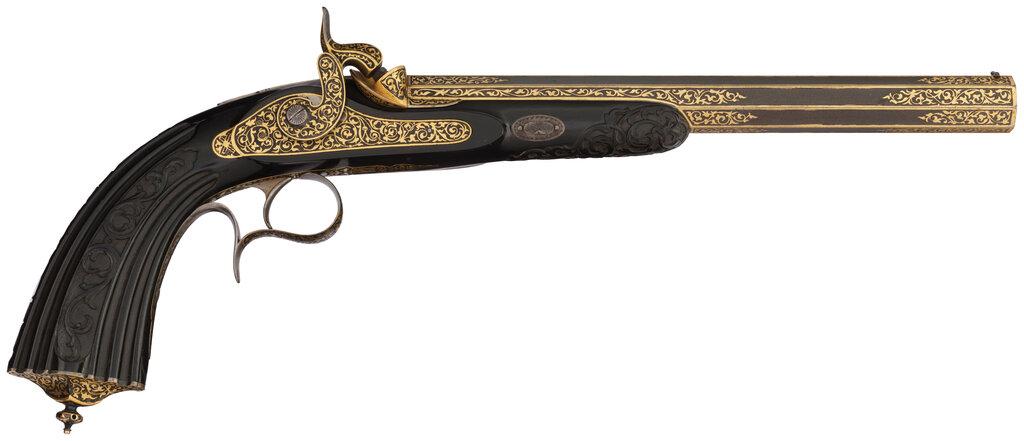 Cased Pair of French Prelat Percussion Pistols