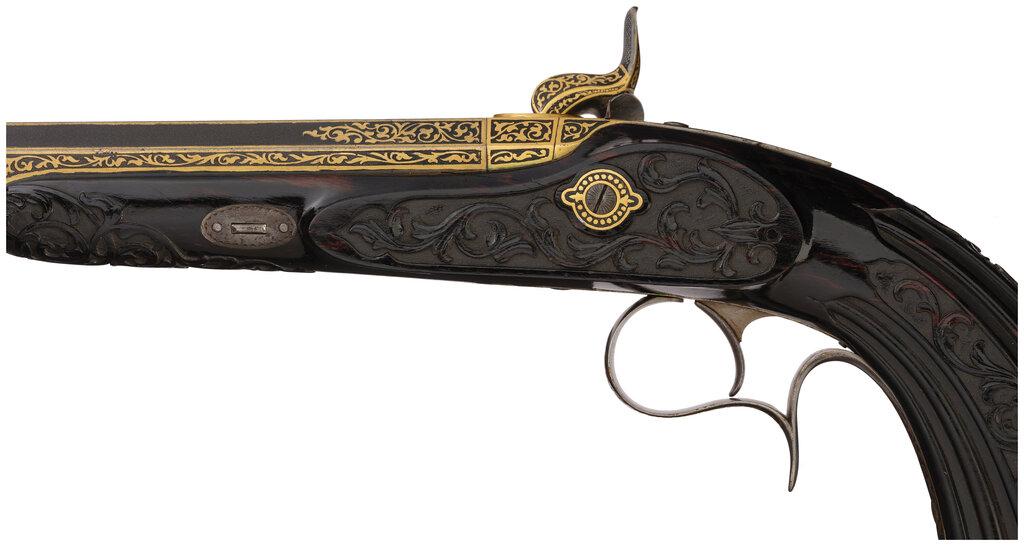 Cased Pair of French Prelat Percussion Pistols