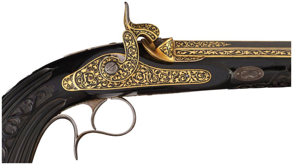 Cased Pair of French Prelat Percussion Pistols