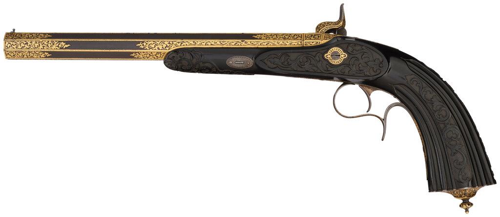 Cased Pair of French Prelat Percussion Pistols