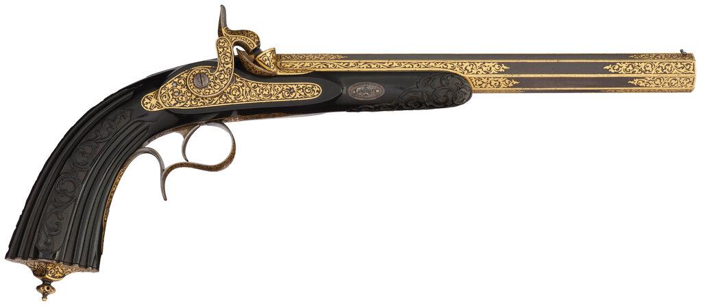 Cased Pair of French Prelat Percussion Pistols