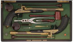 Cased Pair of French Prelat Percussion Pistols