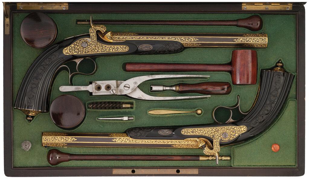 Cased Pair of French Prelat Percussion Pistols