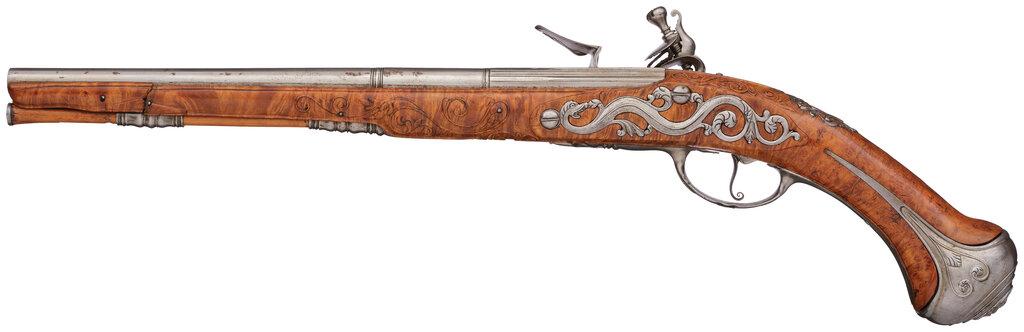 Italian Flintlock Pistol with Lazarino Cominazzo Signed Barrel