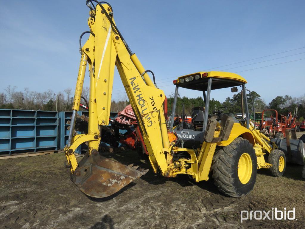 NEW HOLLAND LB75 BACKHOE 2WD OPEN-STATION W/ BUCKET & FORKS SN#031032951 (ODOMETER SHOWS: 4,600 HRS.