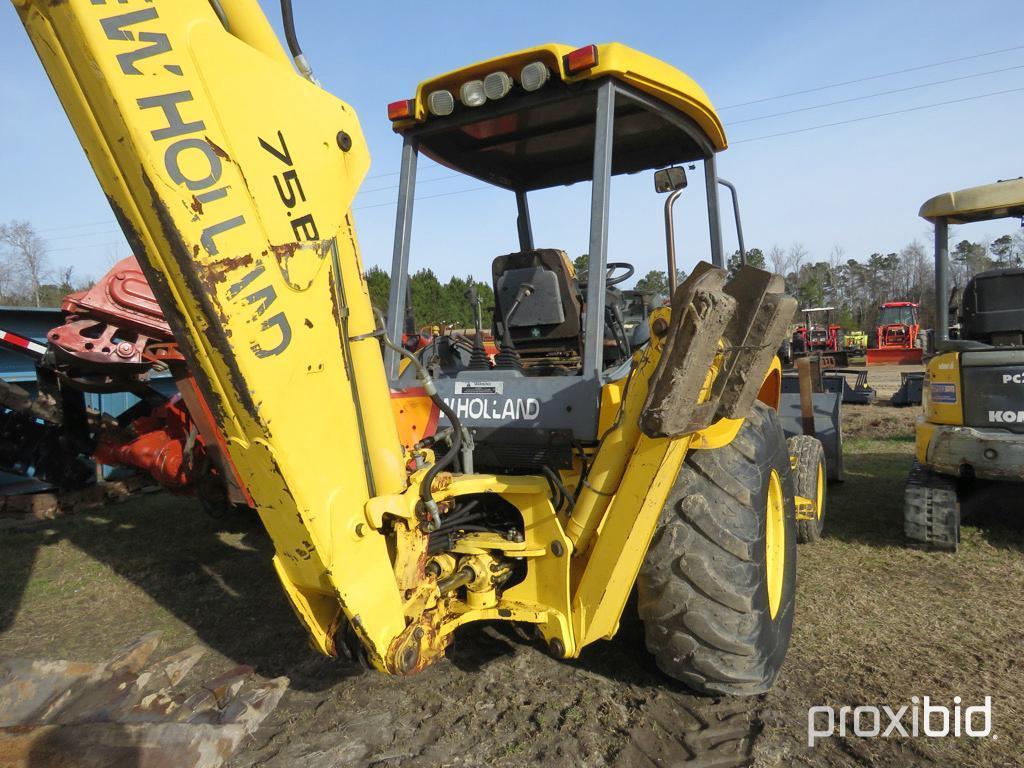 NEW HOLLAND LB75 BACKHOE 2WD OPEN-STATION W/ BUCKET & FORKS SN#031032951 (ODOMETER SHOWS: 4,600 HRS.