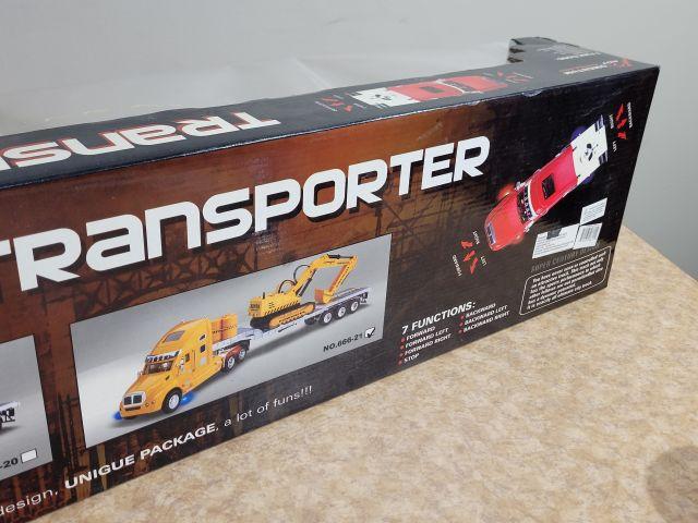 R/C Super Transporter Semi Tractor Trailer/Backhoe- 1/32 scale w/ Remote Radio Control (plastic)