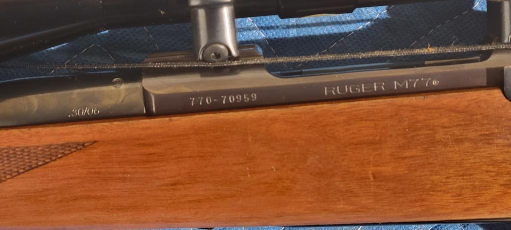 Ruger M77, .30-06 bolt Tasco scope and leather