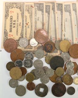 Small Bag Of Foreign Coins & Currency