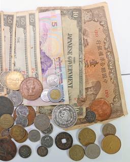 Small Bag Of Foreign Coins & Currency