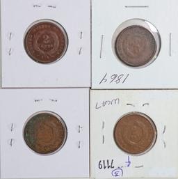 4 U.S. 2 Cent Pieces; 2-1864, 2-1865
