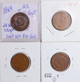 4 U.S. 2 Cent Pieces; 2-1864, 2-1865