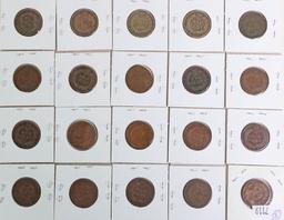 20 Indian Head Pennies; Various Dates