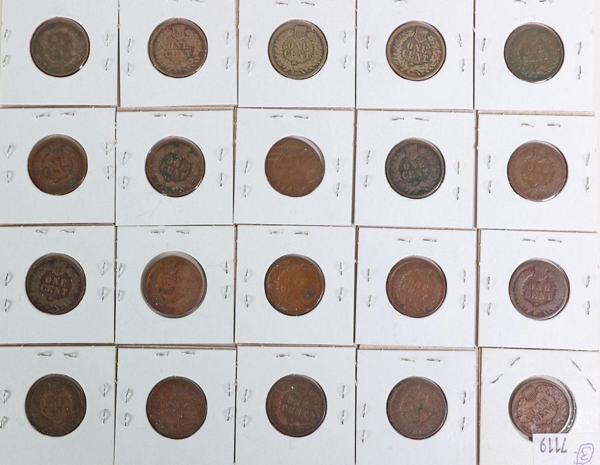 20 Indian Head Pennies; Various Dates