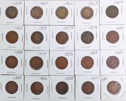 20 Indian Head Pennies; Various Dates