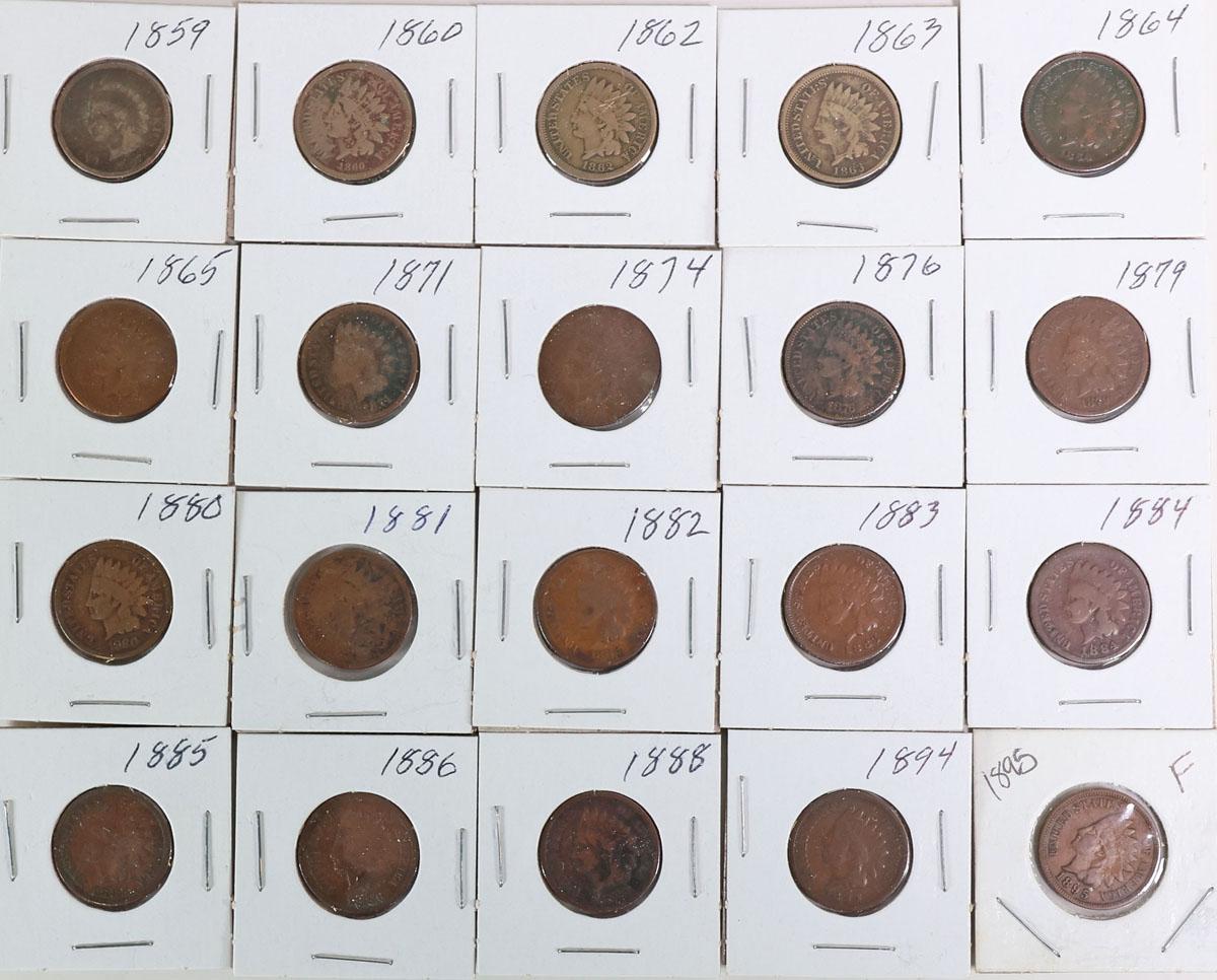 20 Indian Head Pennies; Various Dates