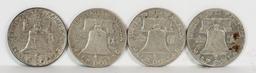 4 Franklin Silver Half Dollars; 2-1962-D, 2-1963-D