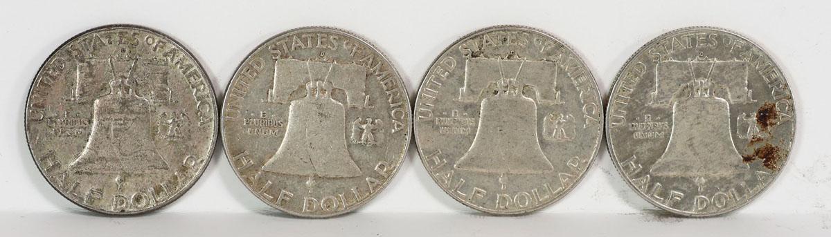 4 Franklin Silver Half Dollars; 2-1962-D, 2-1963-D