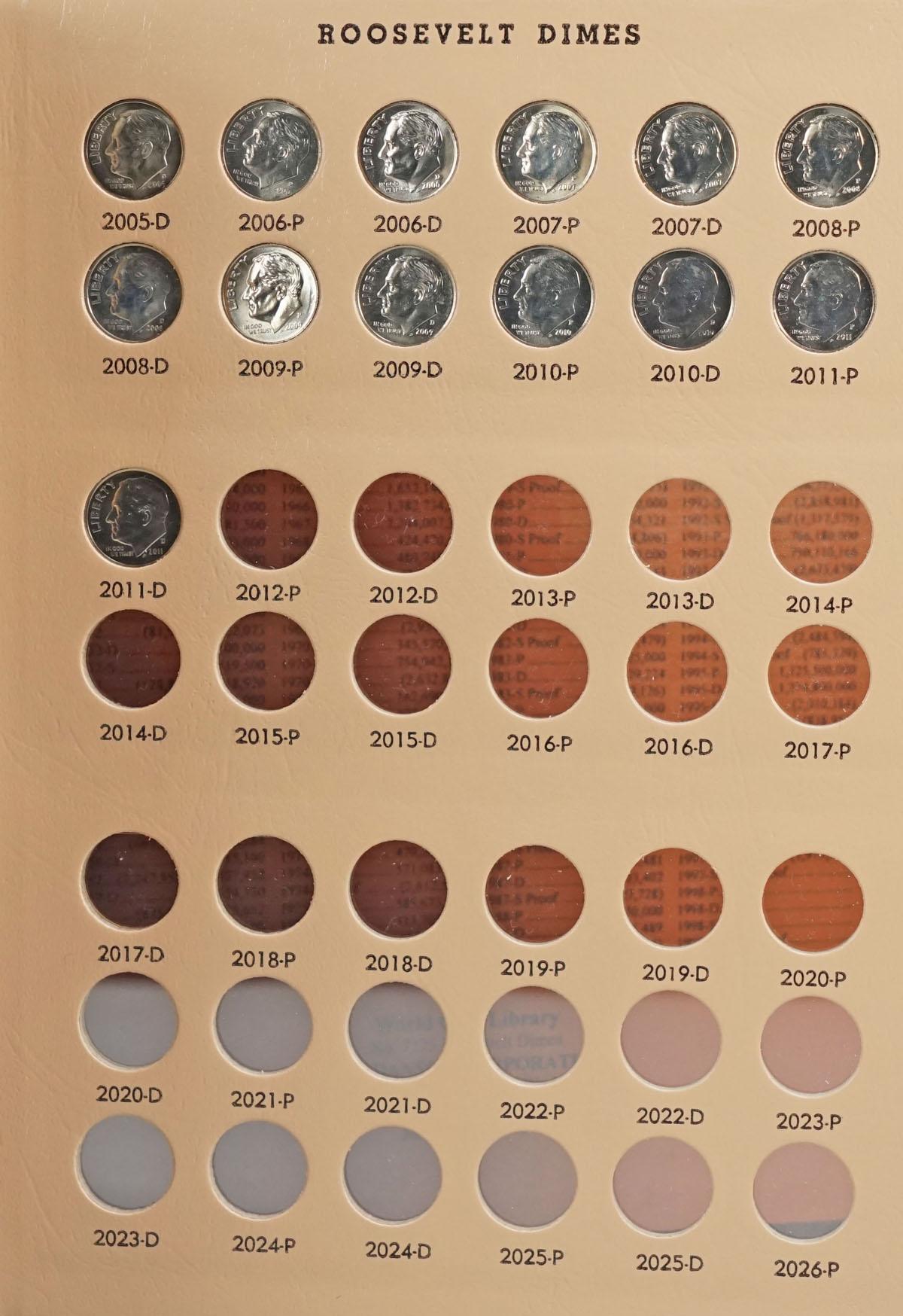 Roosevelt Dime Book 1946-2011, Various Dates/Mints (Approx. 139 Coins)