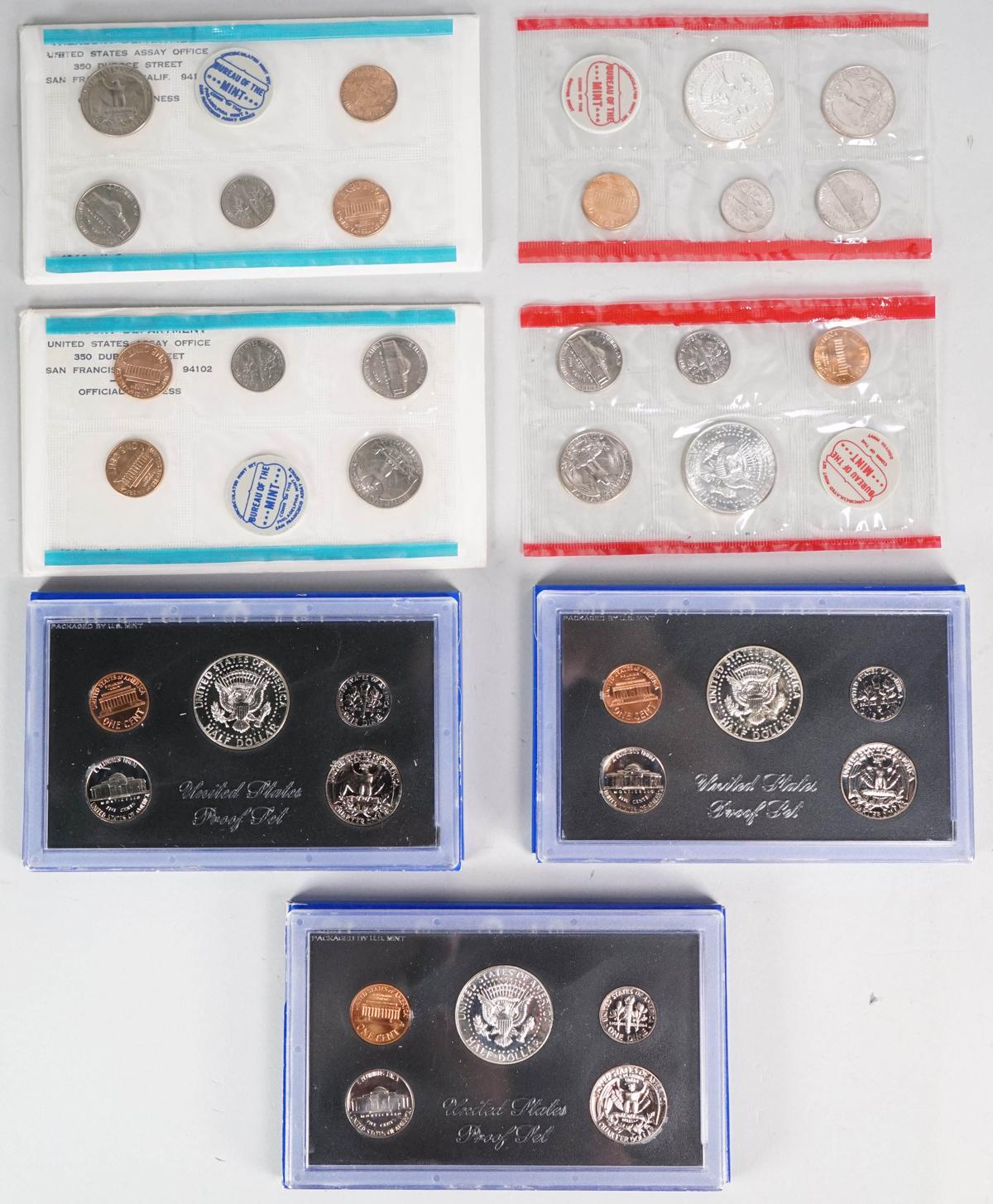 2-1968 Unc. U.S. Mint Sets & 2-1969 & 1970 U.S. Proof Sets