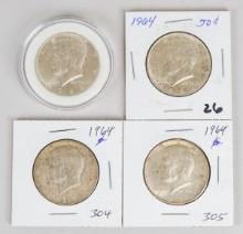 4 1964 Kennedy Silver Half Dollars