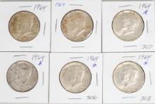 6 1964 Kennedy Silver Half Dollars
