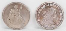 Draped Bust Liberty  & Seated Liberty 1 Troy Oz. .999 Fine Silver Rounds