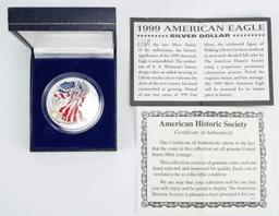 1999 American Colorized Silver Eagle, 1 Troy Oz. Fine Silver
