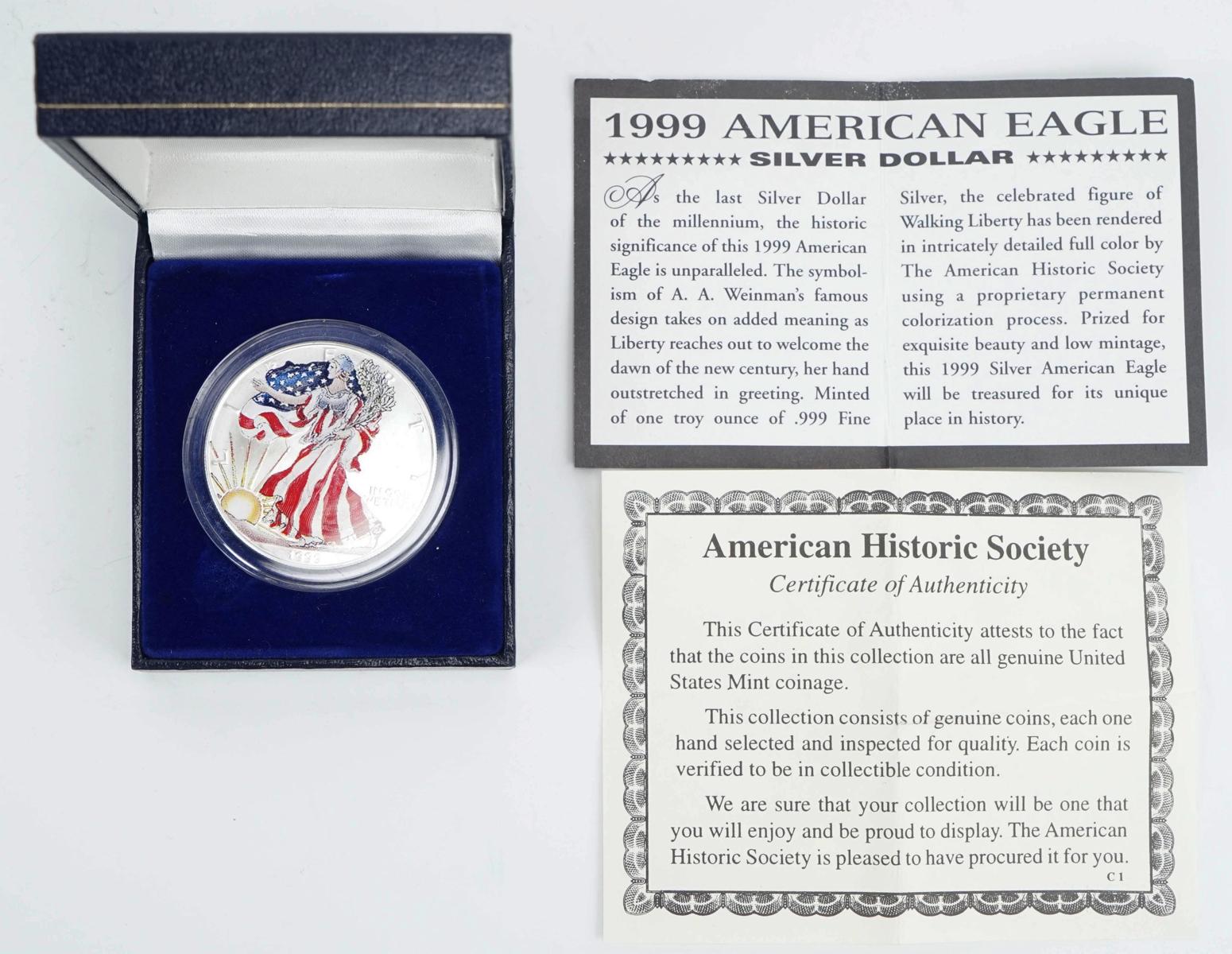 1999 American Colorized Silver Eagle, 1 Troy Oz. Fine Silver