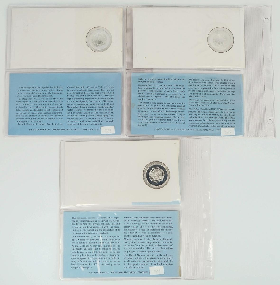 3-1971 UNA-USA Commemorative Sterling Proof Medals,