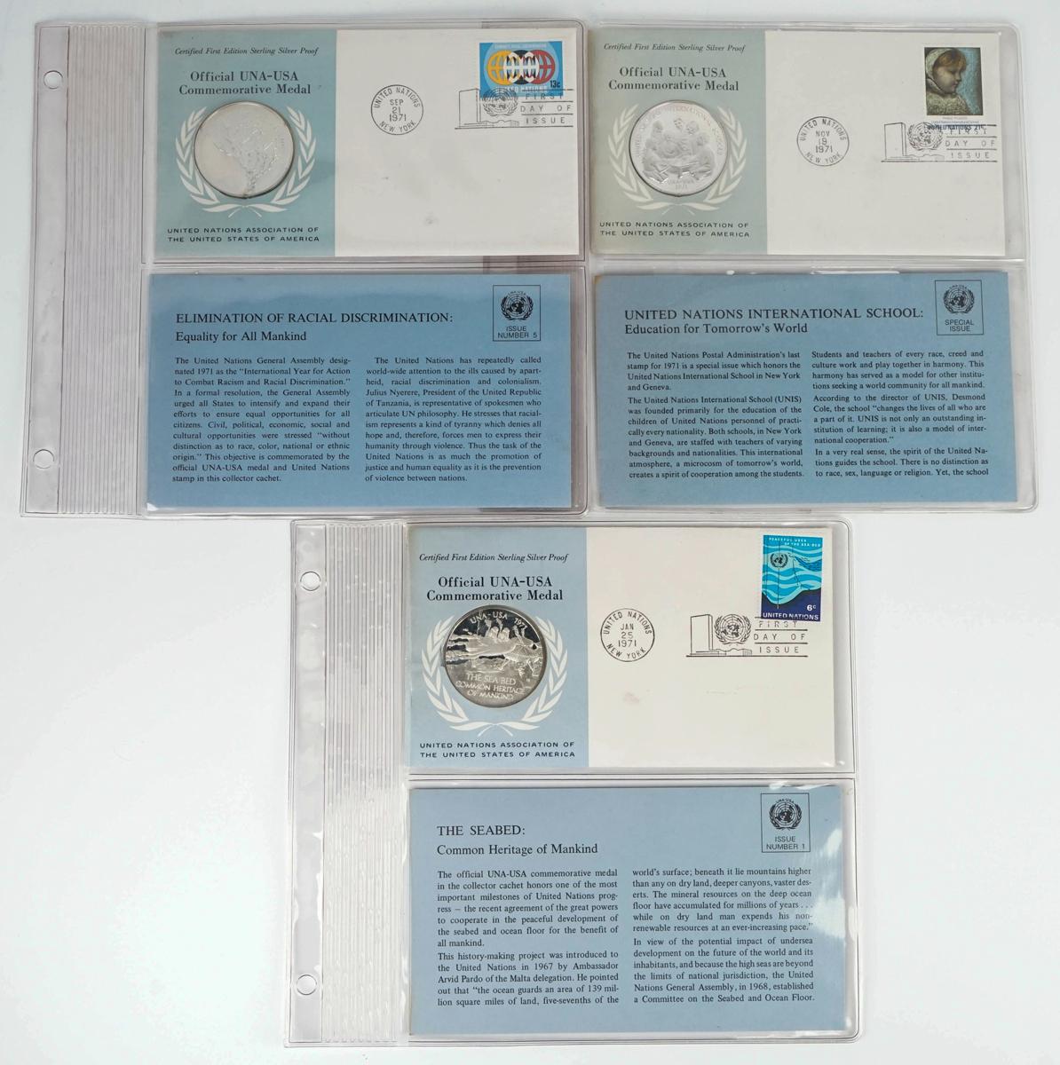 3-1971 UNA-USA Commemorative Sterling Proof Medals,