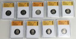 9 Washington Quarter "Proof Cameo" Coins, 1991S - 1998S