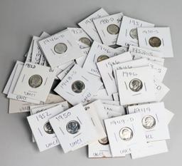 55 Silver (90%) Dimes, Ca. 1946 - 1953