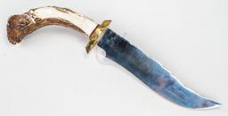 Custom Made Antler Handle Bowie Knife w/ Sheath