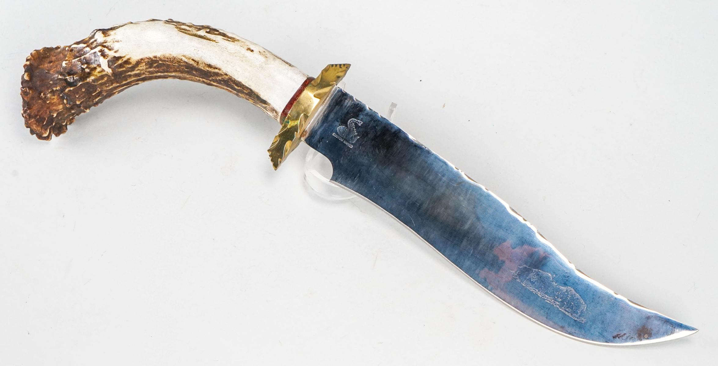 Custom Made Antler Handle Bowie Knife w/ Sheath