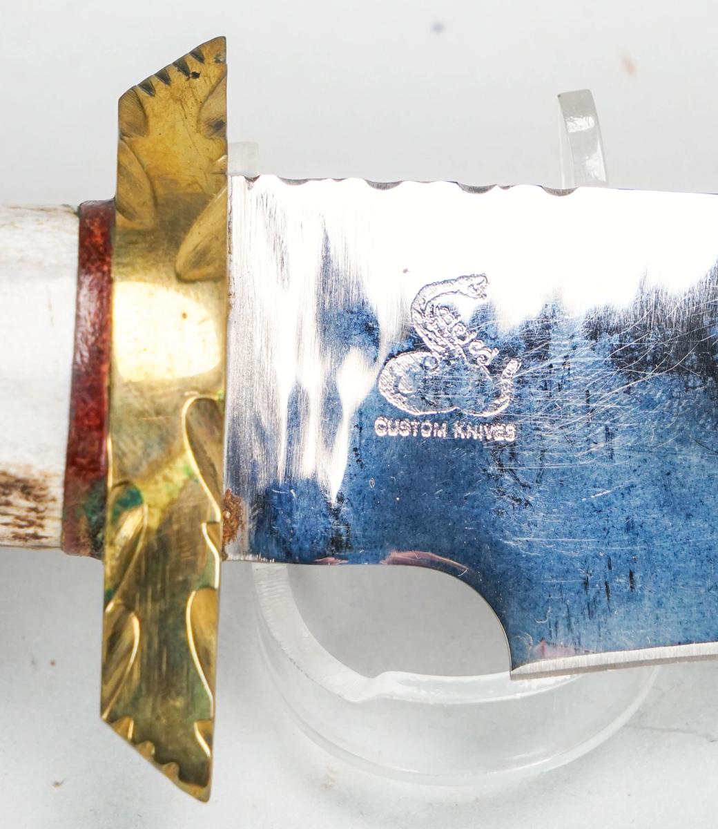 Custom Made Antler Handle Bowie Knife w/ Sheath