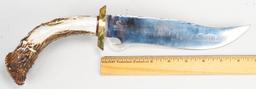 Custom Made Antler Handle Bowie Knife w/ Sheath