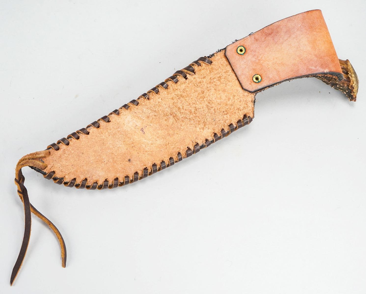 Custom Made Antler Handle Bowie Knife w/ Sheath