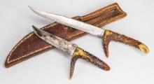 2 Antler Handle Knives w/ Sheath