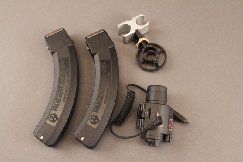 (2) RUGER MODEL 10/22 22CAL SEMI-AUTO RIFLES MOUNTED IN A GATTLING GUN CONFIGURATION
