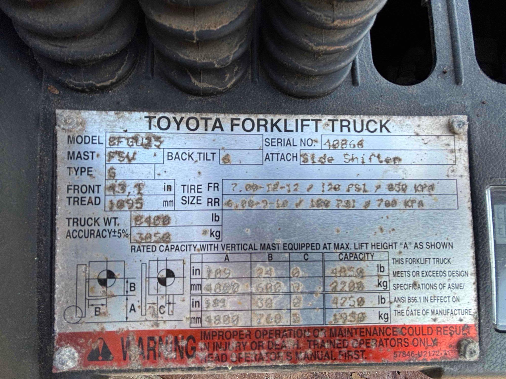 Toyota Three Stage Forklift with side shift