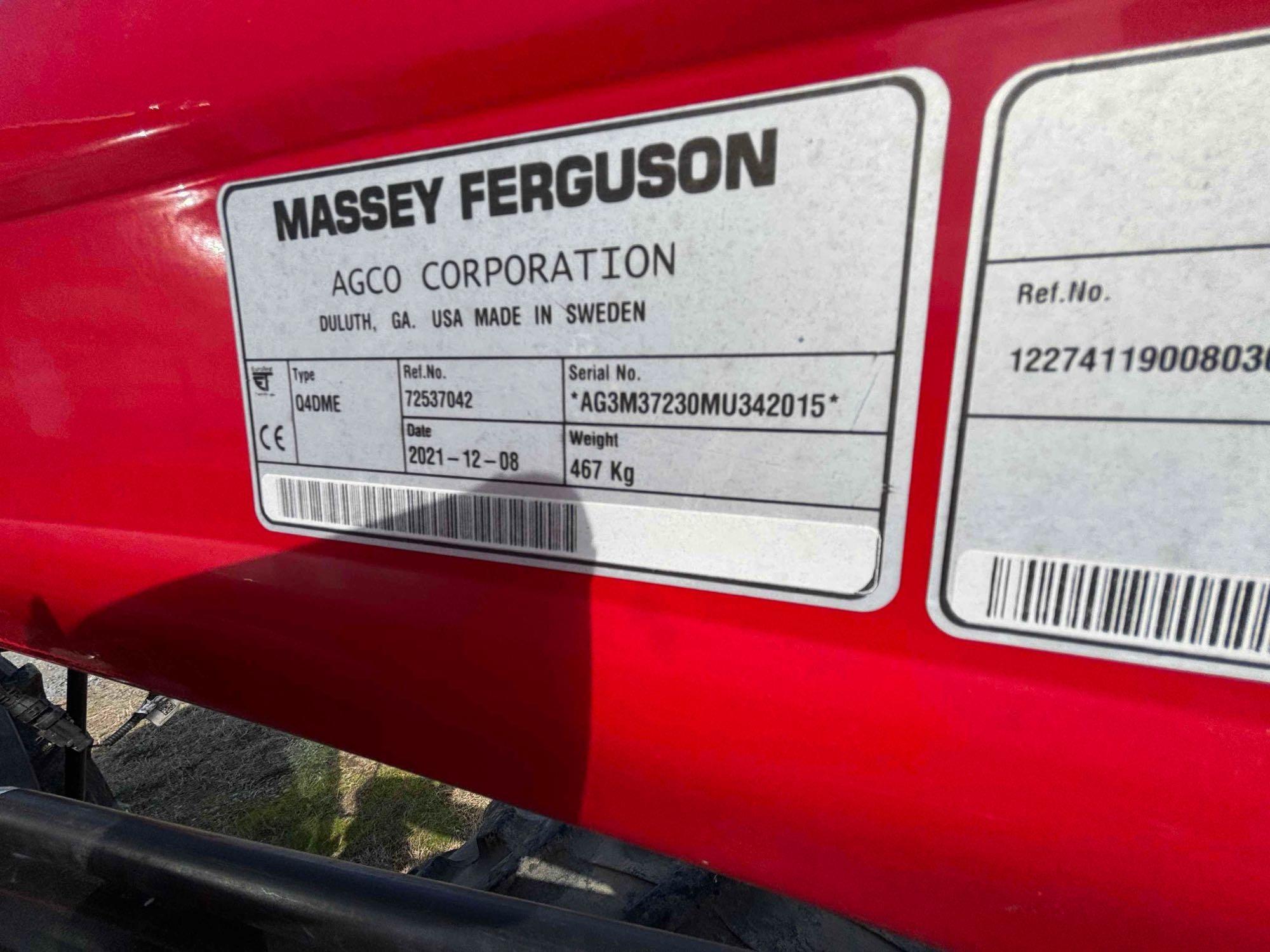 2021 Massey Ferguson 6713 Tractor w/ FL3723 Loader  125HP, Only 1,193 Hours