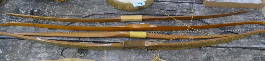 4 Vintage Wood Bows (2 having rattle snake wrap)