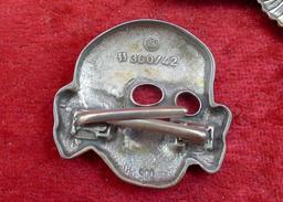 Set of Silver SS Eagle & Skull Badges