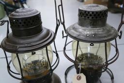 Pair of Embossed Santa Fe & C & N. W. RR Lanterns