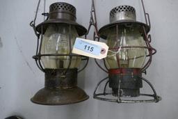 Pair of Embossed Santa Fe & C & N. W. RR Lanterns