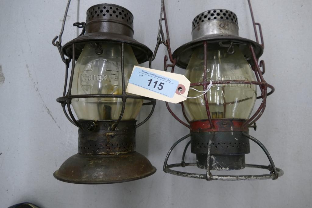 Pair of Embossed Santa Fe & C & N. W. RR Lanterns